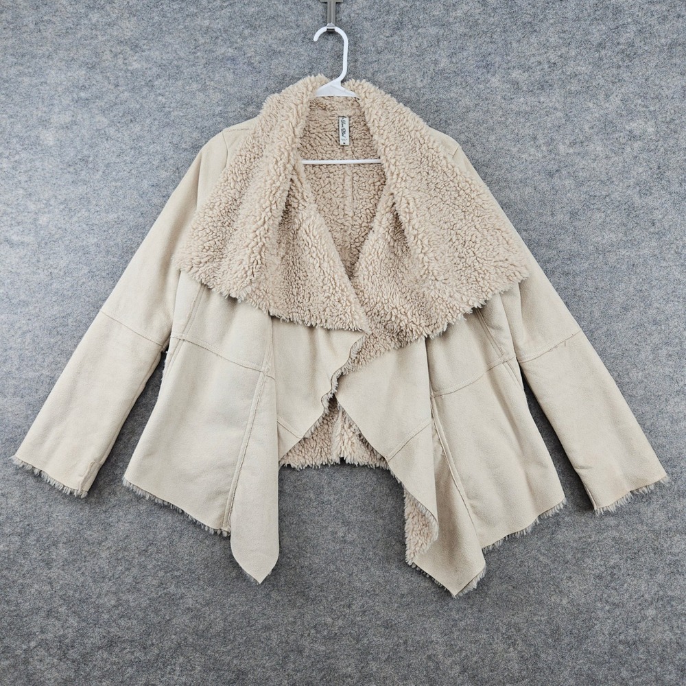 Others Follow Faux Suede Shearling Jacket Womens Medium Cream Waterfall Coat DOT